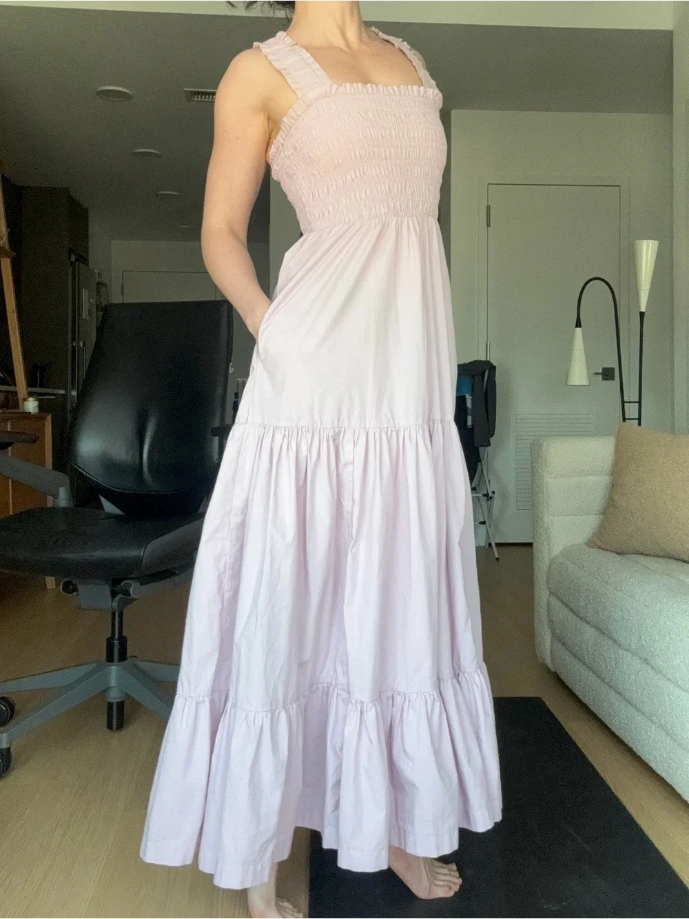 Abercrombie & Fitch Lavender Lilac Smocked Tiered Maxi Dress Pockets Cottagecore